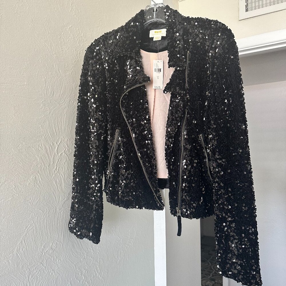 Black sequin moto jacket, NEW With Tags! - Picture 3 of 6